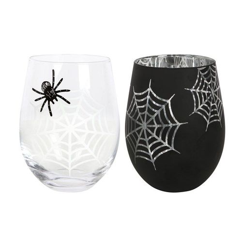 Set of 2 Spider and Web Stemless Wine Glasses | Inspired Creative Gifts | UK Supplier