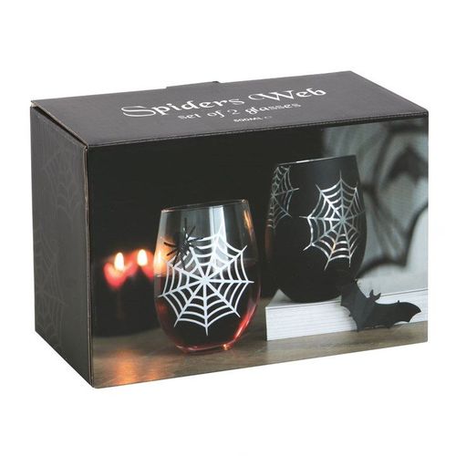 Set of 2 Spider and Web Stemless Wine Glasses | Inspired Creative Gifts | UK Supplier