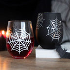 Set of 2 Spider and Web Stemless Wine Glasses | Inspired Creative Gifts | UK Supplier