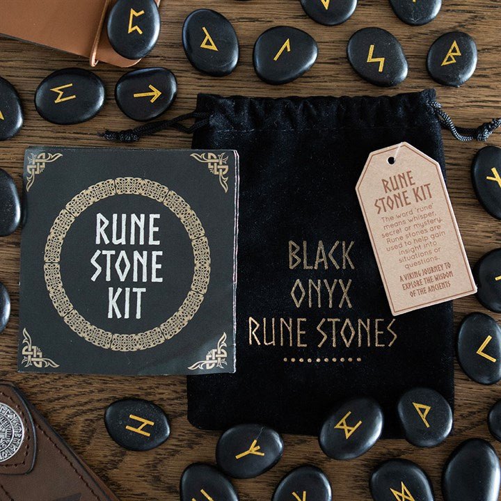 Set of 25 Black Onyx Viking Rune Stones | Inspired Creative Gifts | UK Supplier