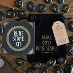 Set of 25 Black Onyx Viking Rune Stones | Inspired Creative Gifts | UK Supplier