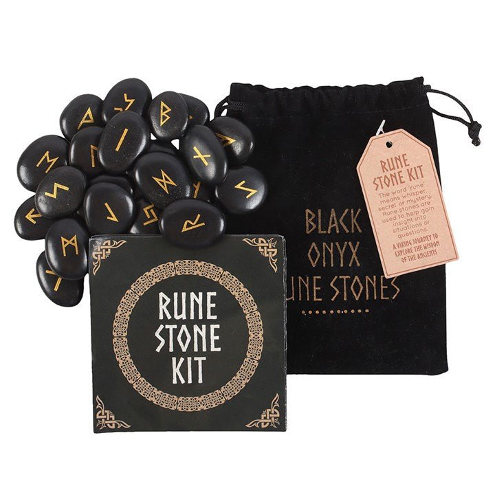 Set of 25 Black Onyx Viking Rune Stones | Inspired Creative Gifts | UK Supplier