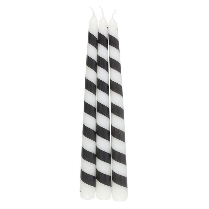 Set of 3 Black Candy Cane Taper Candles | Inspired Creative Gifts | UK Supplier