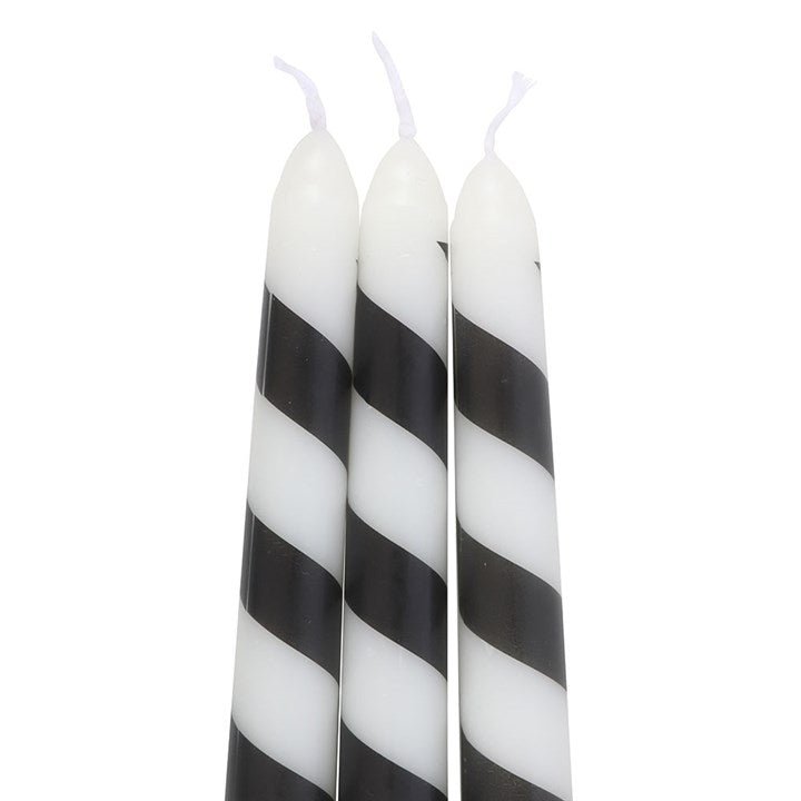 Set of 3 Black Candy Cane Taper Candles | Inspired Creative Gifts | UK Supplier