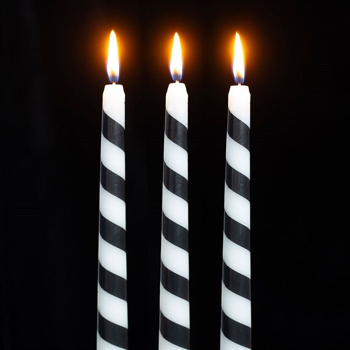 Set of 3 Black Candy Cane Taper Candles | Inspired Creative Gifts | UK Supplier
