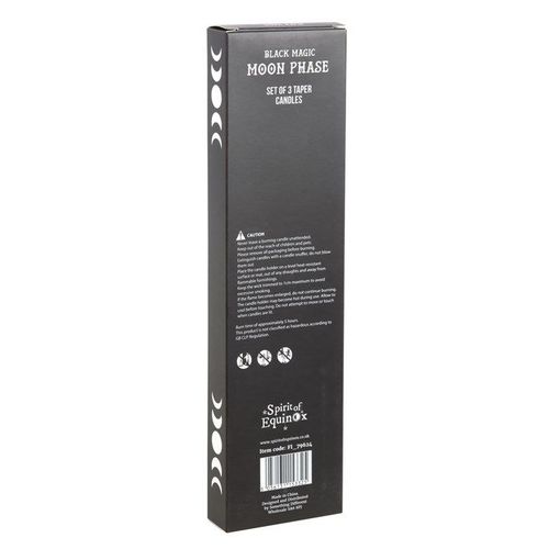 Set of 3 Black Magic Moon Phase Taper Candles | Inspired Creative Gifts | UK Supplier