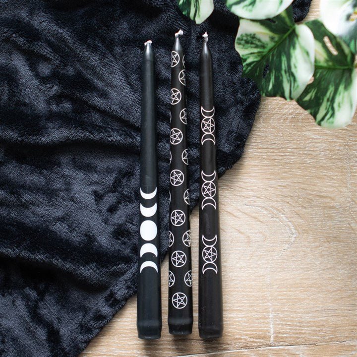 Set of 3 Black Magic Mystical Taper Candles | Inspired Creative Gifts | UK Supplier