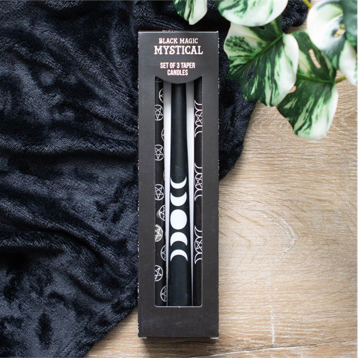 Set of 3 Black Magic Mystical Taper Candles | Inspired Creative Gifts | UK Supplier