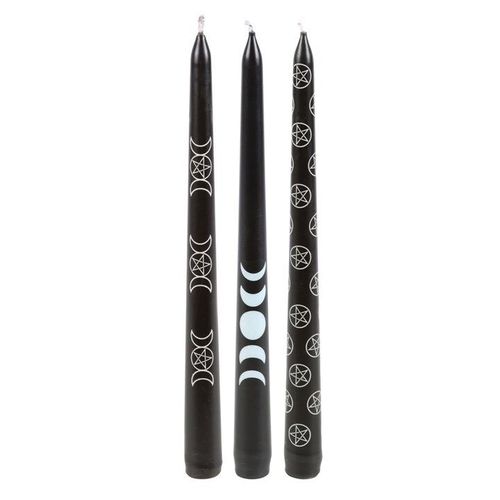 Set of 3 Black Magic Mystical Taper Candles | Inspired Creative Gifts | UK Supplier