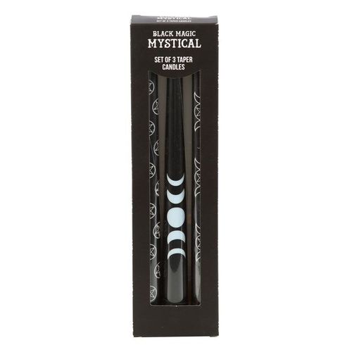 Set of 3 Black Magic Mystical Taper Candles | Inspired Creative Gifts | UK Supplier