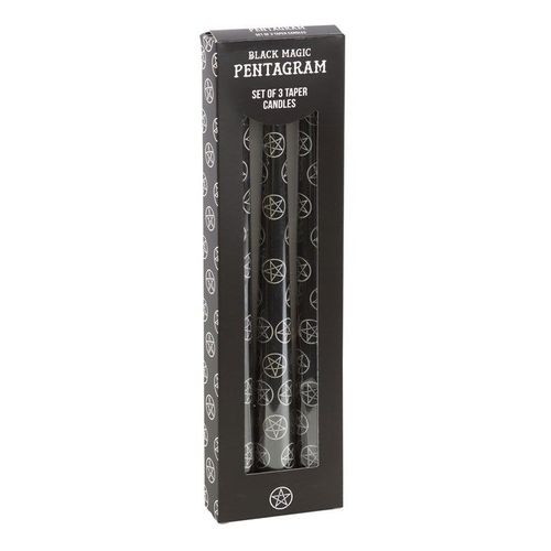 Set of 3 Black Magic Pentagram Taper Candles | Inspired Creative Gifts | UK Supplier