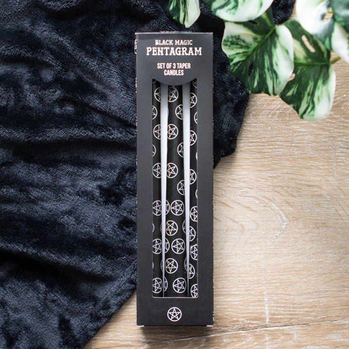 Set of 3 Black Magic Pentagram Taper Candles | Inspired Creative Gifts | UK Supplier