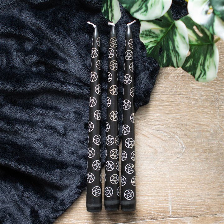 Set of 3 Black Magic Pentagram Taper Candles | Inspired Creative Gifts | UK Supplier
