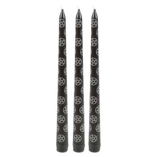 Set of 3 Black Magic Pentagram Taper Candles | Inspired Creative Gifts | UK Supplier