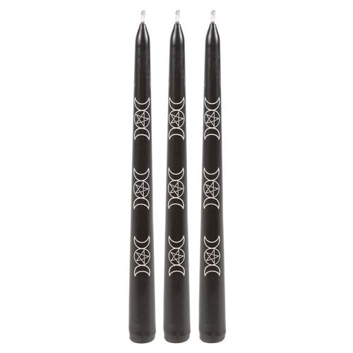 Set of 3 Black Magic Triple Moon Taper Candles | Inspired Creative Gifts | UK Supplier