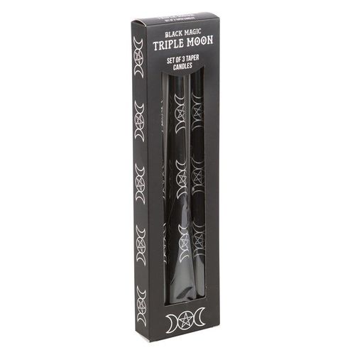 Set of 3 Black Magic Triple Moon Taper Candles | Inspired Creative Gifts | UK Supplier