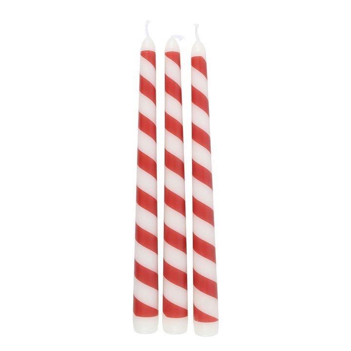 Set of 3 Candy Cane Stripe Taper Candles | Inspired Creative Gifts | UK Supplier