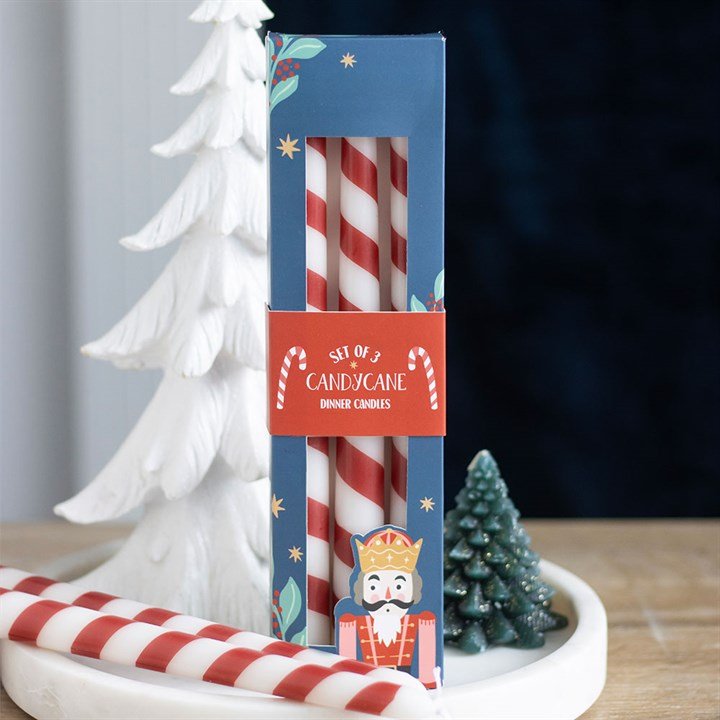 Set of 3 Candy Cane Stripe Taper Candles | Inspired Creative Gifts | UK Supplier