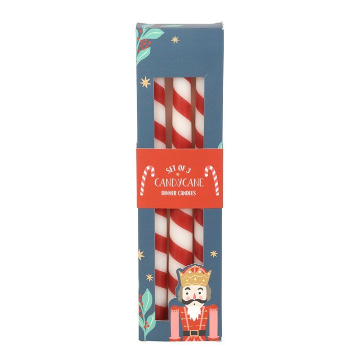 Set of 3 Candy Cane Stripe Taper Candles | Inspired Creative Gifts | UK Supplier