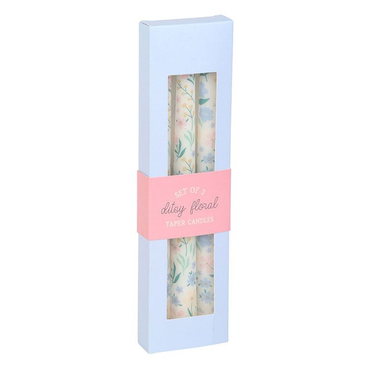 Set of 3 Ditsy Floral Taper Candles | Inspired Creative Gifts | UK Supplier