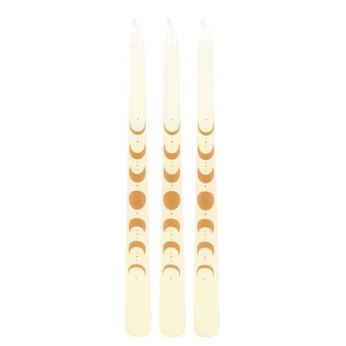Set of 3 Off White Moon Phases Taper Dinner Candles | Inspired Creative Gifts | UK Supplier