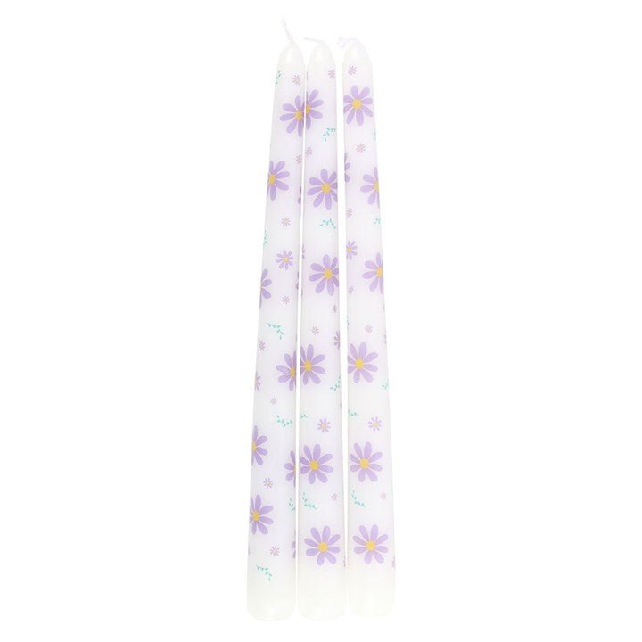 Set of 3 Purple Daisy Taper Candles | Inspired Creative Gifts | UK Supplier