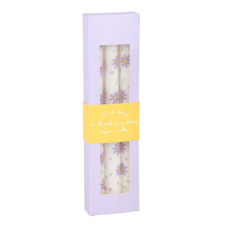 Set of 3 Purple Daisy Taper Candles | Inspired Creative Gifts | UK Supplier