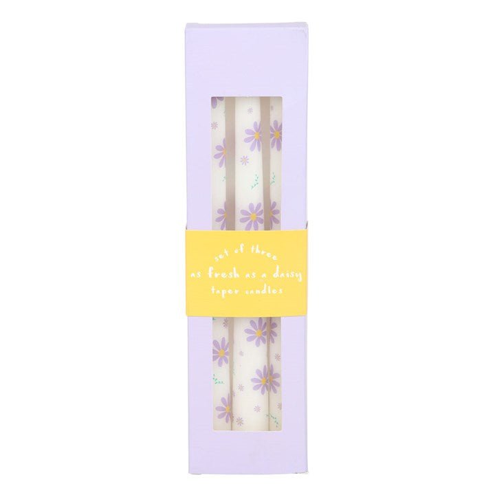 Set of 3 Purple Daisy Taper Candles | Inspired Creative Gifts | UK Supplier