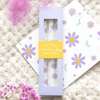 Set of 3 Purple Daisy Taper Candles | Inspired Creative Gifts | UK Supplier