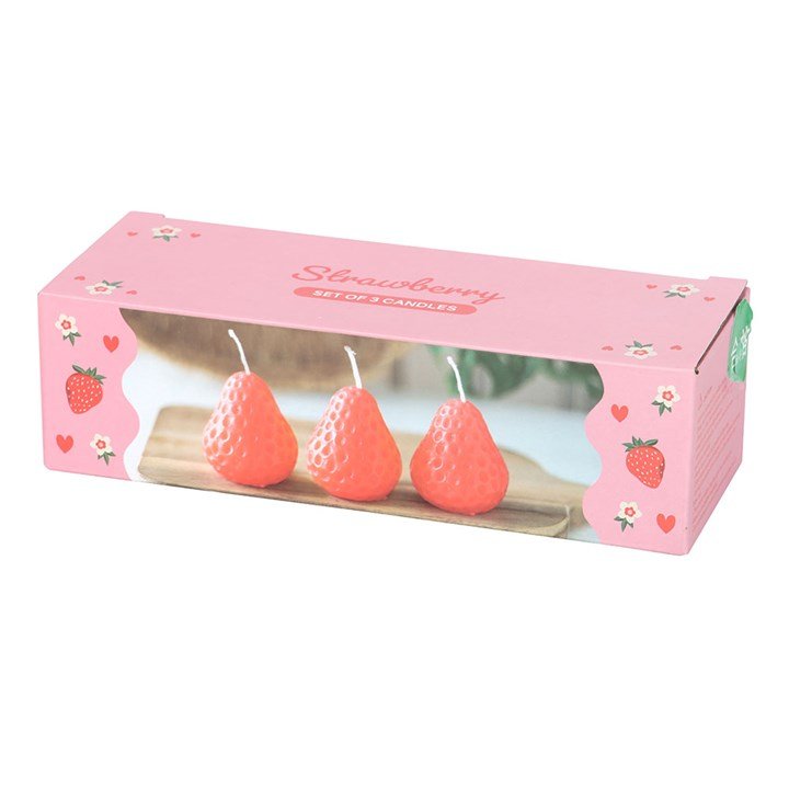 Set of 3 Strawberry Shaped Candles | Inspired Creative Gifts | UK Supplier