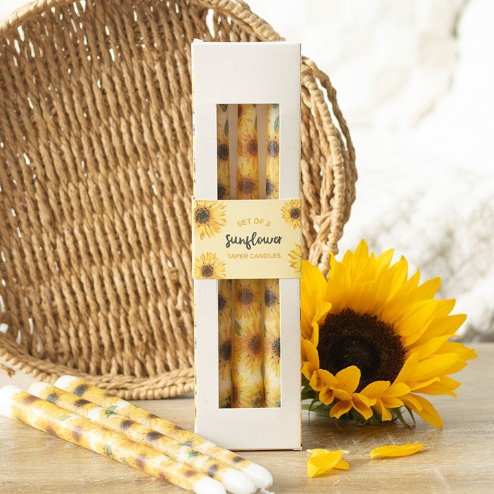 Set of 3 Sunflower Taper Candles | Inspired Creative Gifts | UK Supplier