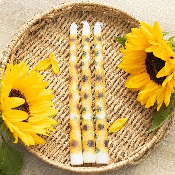 Set of 3 Sunflower Taper Candles | Inspired Creative Gifts | UK Supplier
