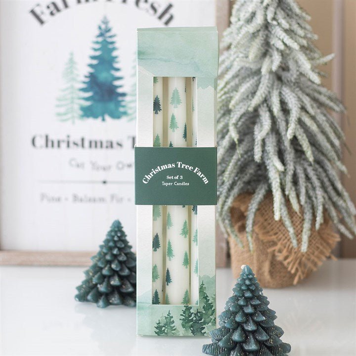 Set of 3 White Fir Tree Taper Candles | Inspired Creative Gifts | UK Supplier