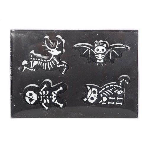 Set of 4 Black Creepy Skeleton Cookie Ornaments | Inspired Creative Gifts | UK Supplier