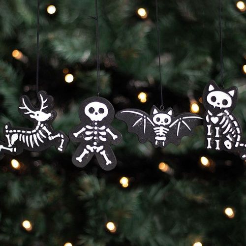 Set of 4 Black Creepy Skeleton Cookie Ornaments | Inspired Creative Gifts | UK Supplier
