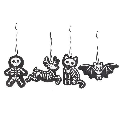 Set of 4 Black Creepy Skeleton Cookie Ornaments | Inspired Creative Gifts | UK Supplier