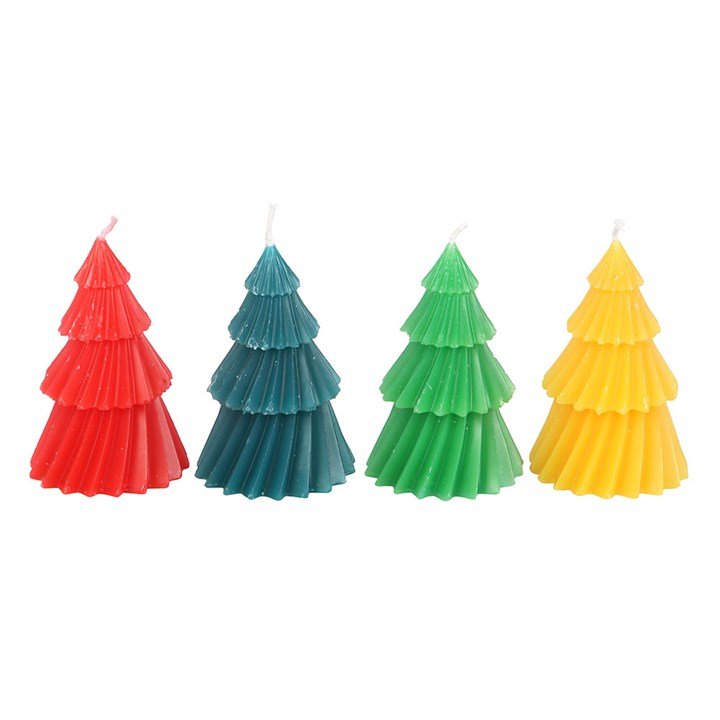 Set of 4 Colourful Christmas Tree Candles | Inspired Creative Gifts | UK Supplier
