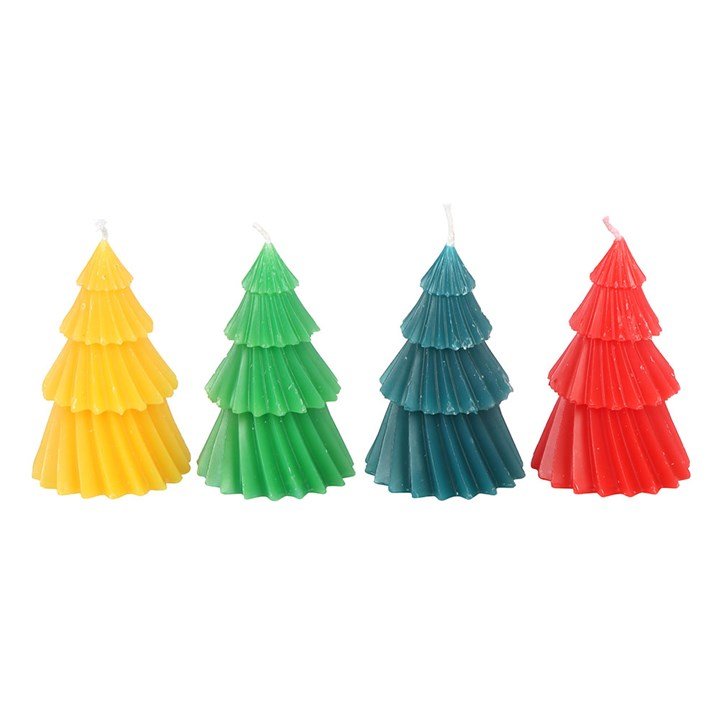 Set of 4 Colourful Christmas Tree Candles | Inspired Creative Gifts | UK Supplier