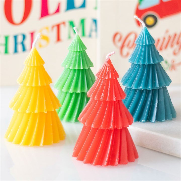 Set of 4 Colourful Christmas Tree Candles | Inspired Creative Gifts | UK Supplier