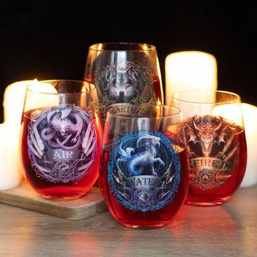 Set of 4 Elemental Stemless Wine Glasses by Anne Stokes | Inspired Creative Gifts | UK Supplier