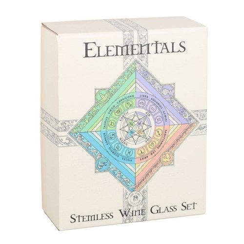 Set of 4 Elemental Stemless Wine Glasses by Anne Stokes | Inspired Creative Gifts | UK Supplier