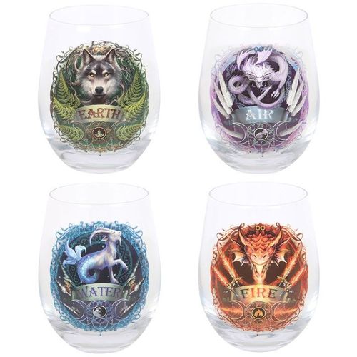 Set of 4 Elemental Stemless Wine Glasses by Anne Stokes | Inspired Creative Gifts | UK Supplier