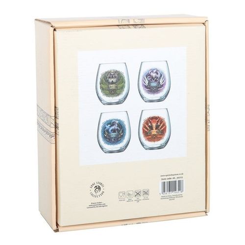 Set of 4 Elemental Stemless Wine Glasses by Anne Stokes | Inspired Creative Gifts | UK Supplier