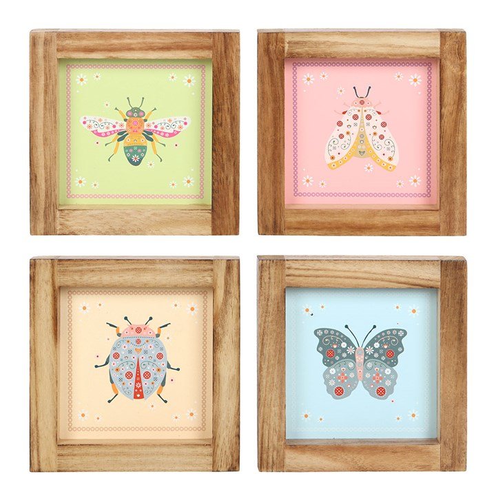 Set of 4 Floral Bug Framed Wall Art Prints | Inspired Creative Gifts | UK Supplier