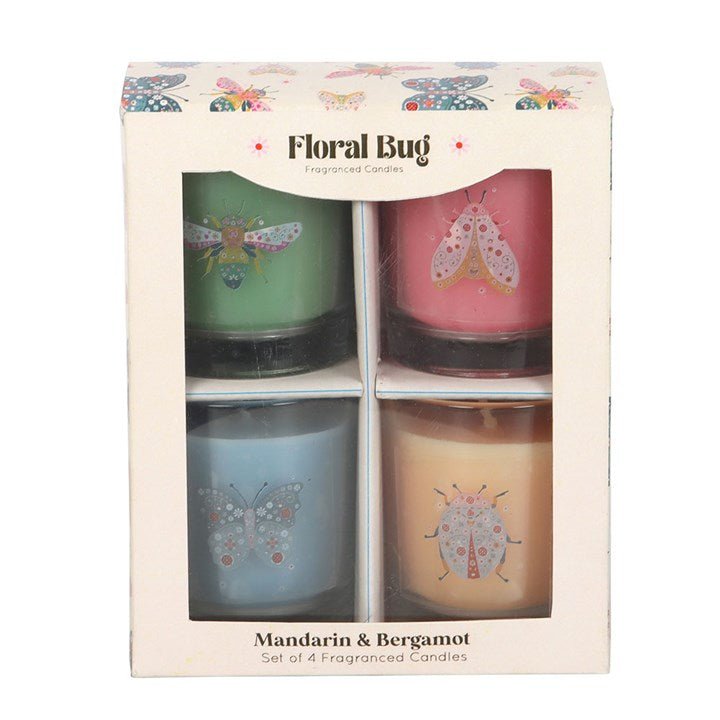 Set of 4 Floral Bug Mandarin & Bergamot Candles | Inspired Creative Gifts | UK Supplier