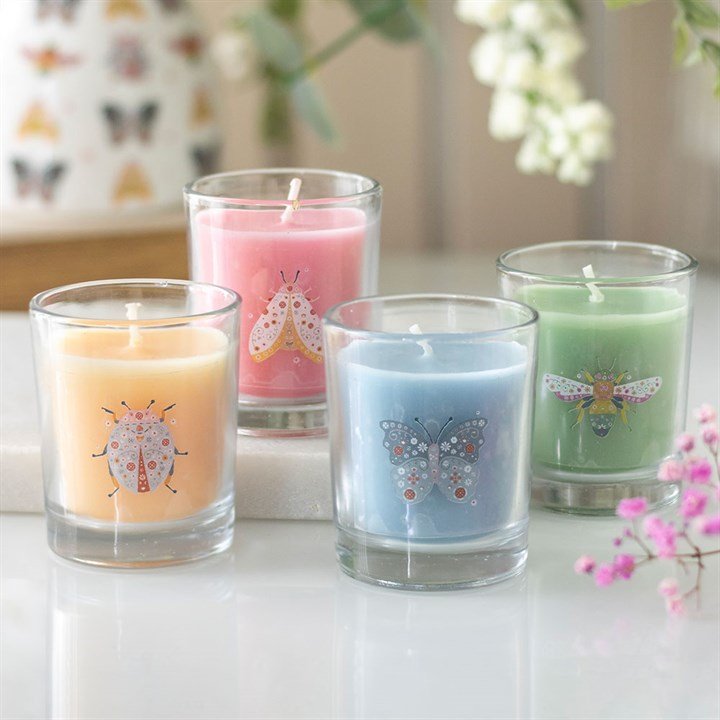 Set of 4 Floral Bug Mandarin & Bergamot Candles | Inspired Creative Gifts | UK Supplier