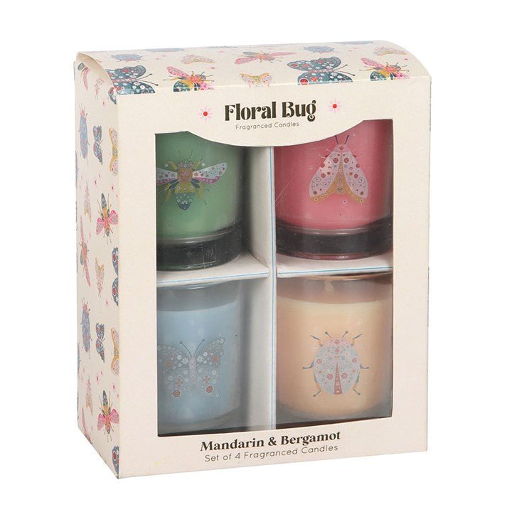 Set of 4 Floral Bug Mandarin & Bergamot Candles | Inspired Creative Gifts | UK Supplier