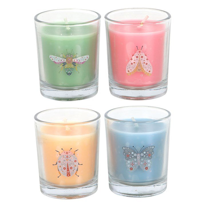 Set of 4 Floral Bug Mandarin & Bergamot Candles | Inspired Creative Gifts | UK Supplier