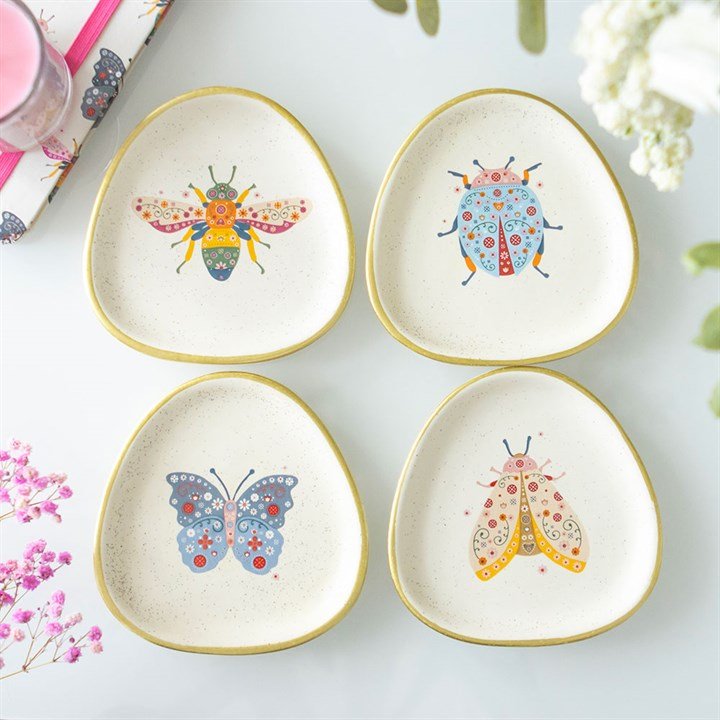 Set of 4 Floral Bug Trinket Dishes | Inspired Creative Gifts | UK Supplier