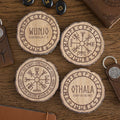 Set of 4 Norse Mythology Wood Slice Coasters | Inspired Creative Gifts | UK Supplier